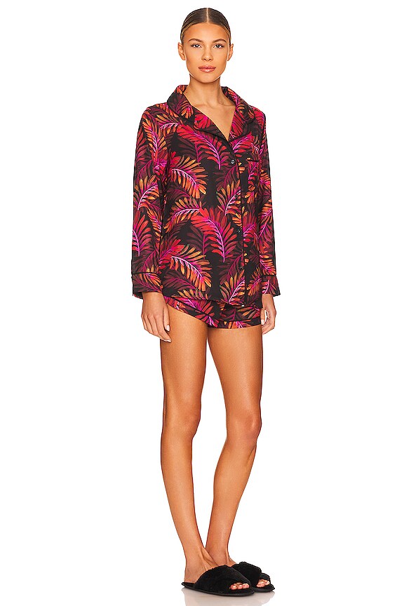 view 2 of 3 Neon Palm Pajama Set With Eye Mask in Black & Fuchsia
