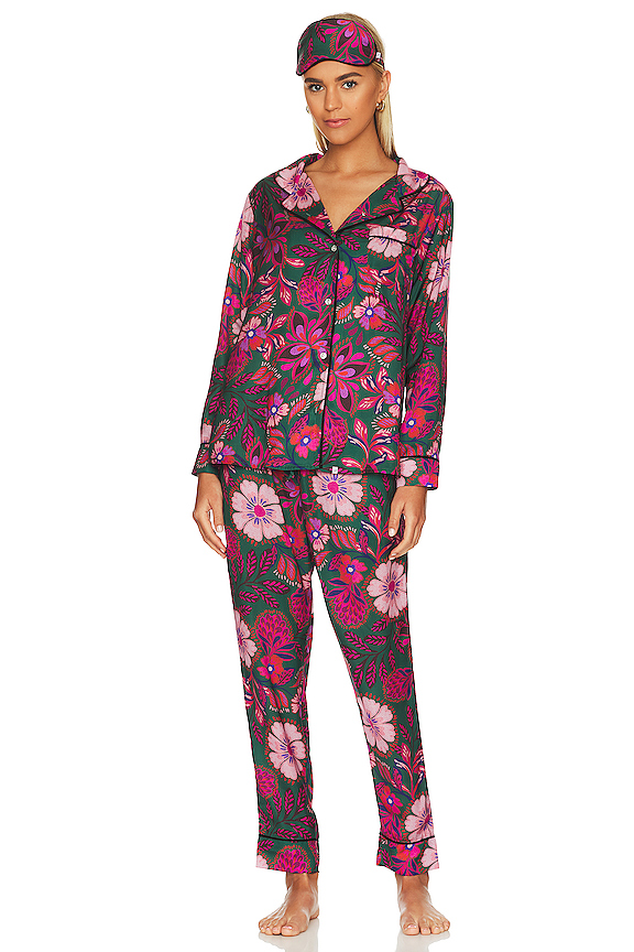 view 2 of 4 Floral Pajama Set With Eye Mask in Fuchsia Multi
