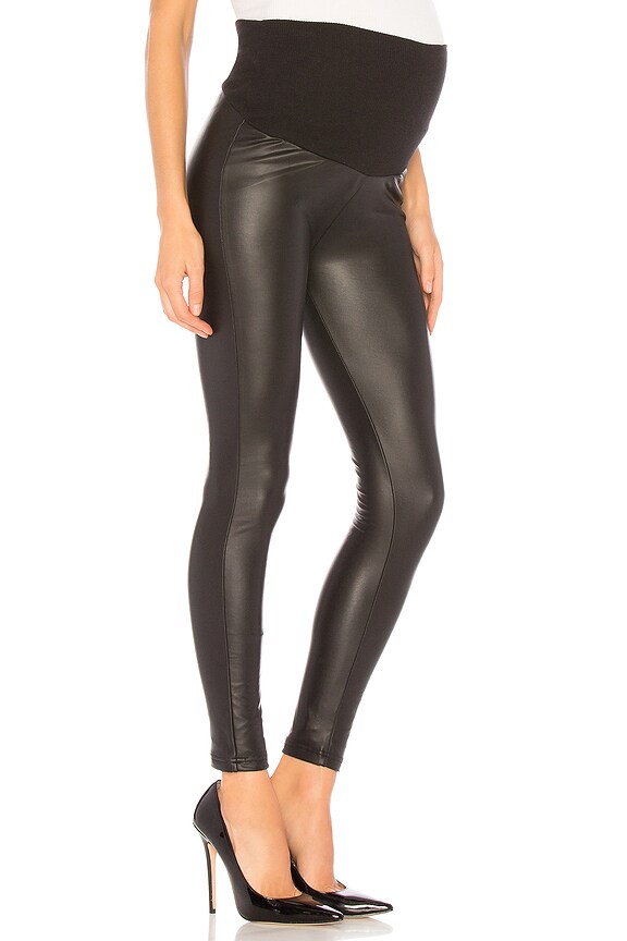 view 2 of 3 Fleece Lined Over Belly Liquid Maternity Legging in Black