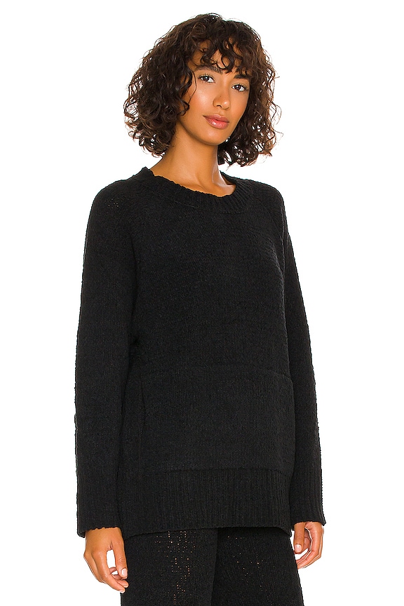 view 2 of 4 Cozy Knit Oversized Crew Sweater with Pockets in Black