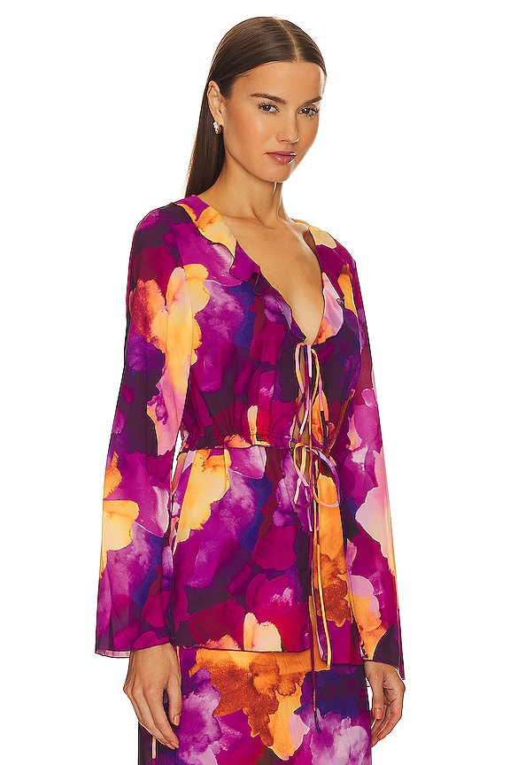 view 2 of 4 Watercolor Ruffle Blouse in Fuchsia Multi