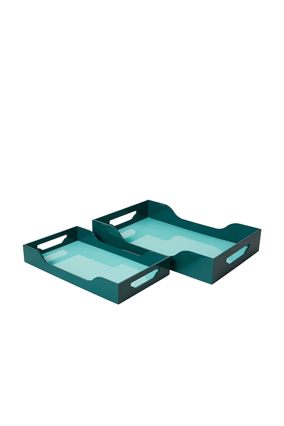 view 2 of 2 Medium Swell Lacquered Tray in Turquoise & Green