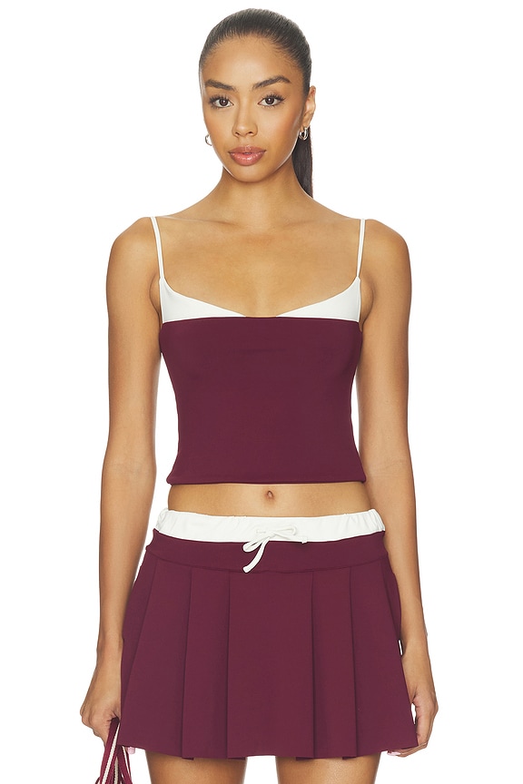 view 1 of 4 TOP CAMISOLA RECORTADA AMAYA in Burgundy & Chantilly