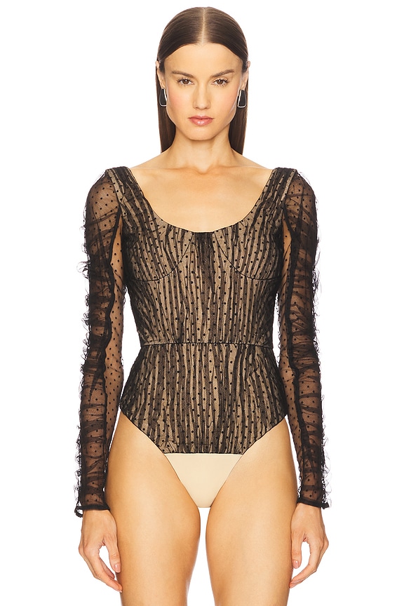 view 2 of 6 Long Sleeve Bodysuit in Black & Nude