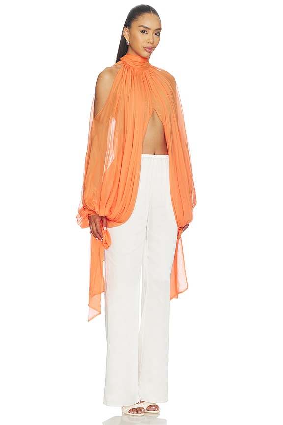 view 2 of 4 Tie-neck Cropped Cocoon Blouse in Salmon
