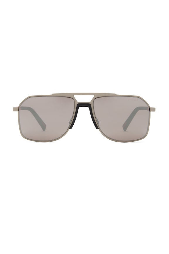 view 1 of 3 Rectangular Sunglasses in Matte Silver & Purple Brown Mirror Silver