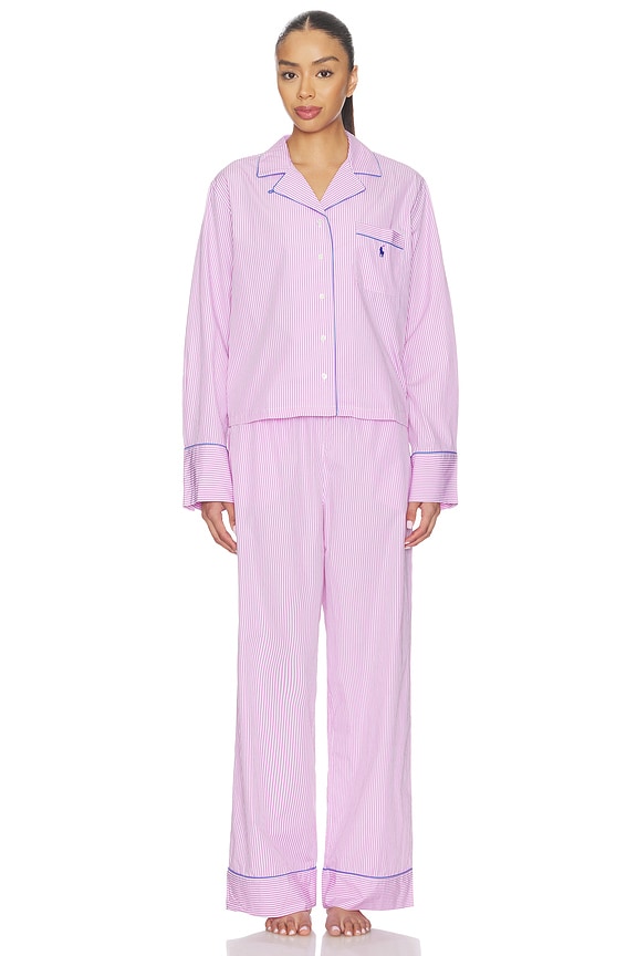view 2 of 5 Core 23 Pajama Set With Piping in White Cloud & Violet Meadow