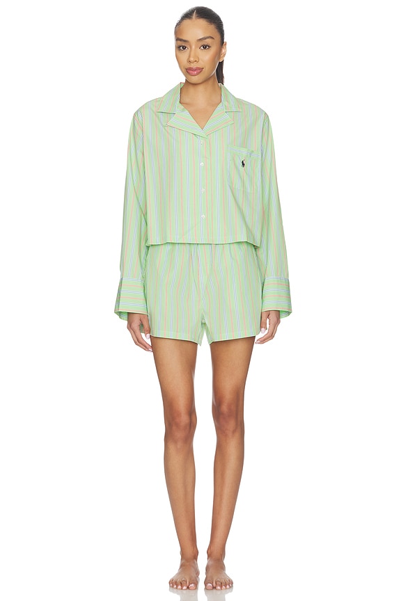 view 1 of 5 Crop & Boxer Pajama Set in Sunday Stripe