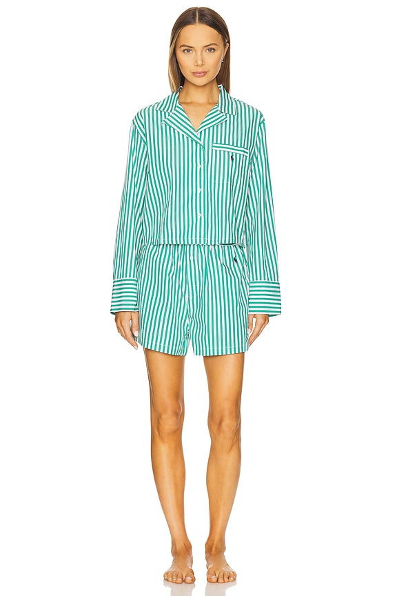 view 2 of 6 Crop & Boxer PJ Set in White Cloud & Vine Green