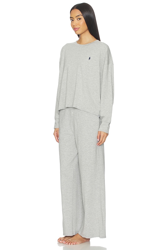 view 2 of 8 Crew Neck & Wide Leg Pant Set in Heather Grey