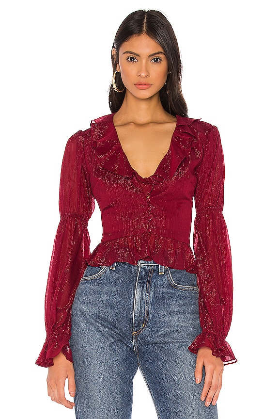 view 1 of 5 Bardot Top in Burgundy