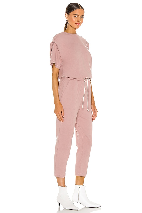 view 2 of 3 Clarisse French Terry Shoulder Pleat Jumpsuit in Cameo Pink