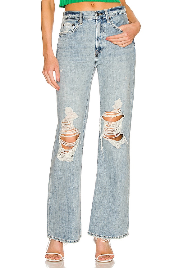 PISTOLA Stevie High Rise Relaxed Flare in Palms Distressed | REVOLVE
