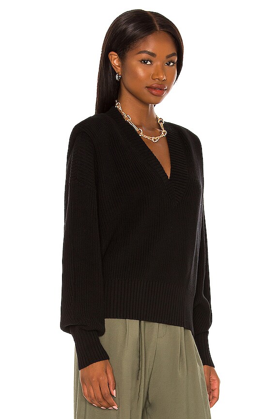 view 2 of 4 Camille V-Neck Shoulder Pad Sweater in Midnight