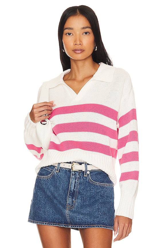 view 1 of 4 JERSEY TIPO POLO ARLO in Flamingo & White Stripe