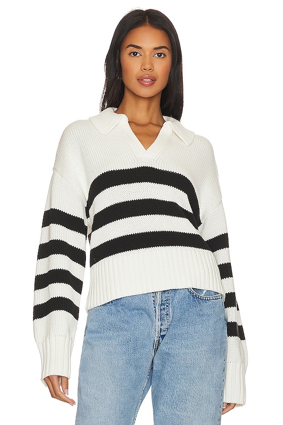 PISTOLA Arlo Polo Sweater in Midnight Cream Stripe | REVOLVE