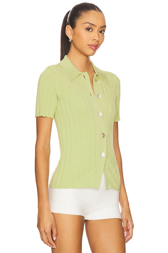 view 2 of 4 Dominique Ribbed Short Sleeve Cardigan in Soft Lime