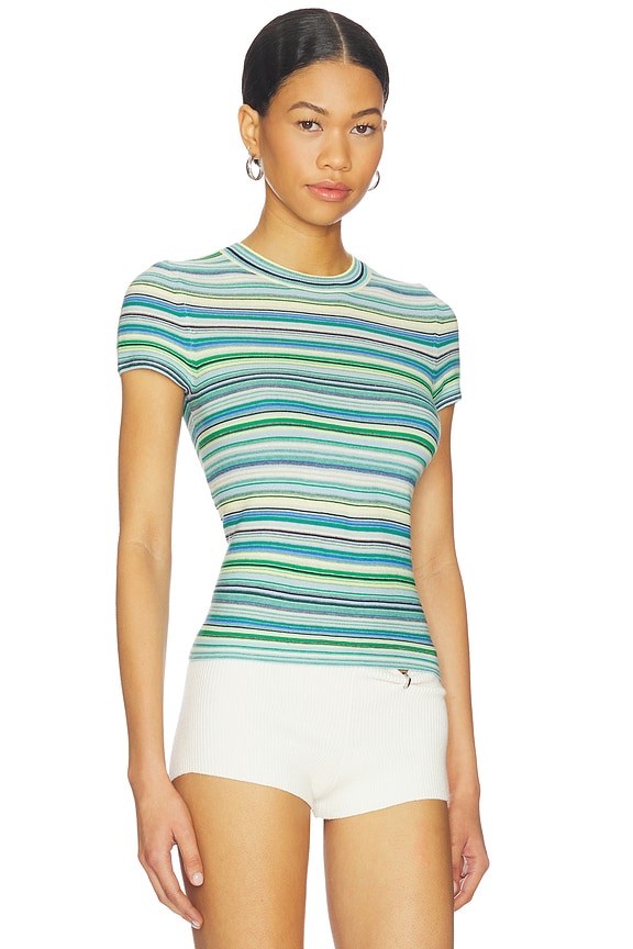 view 2 of 5 Selene Short Sleeve Sweater Tee Shirt in Blue Green Multi
