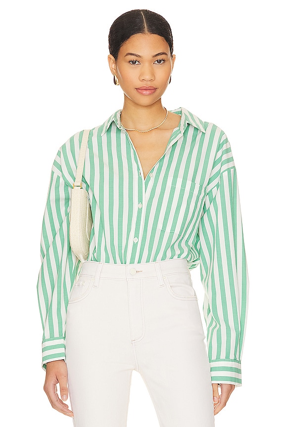 PISTOLA Sloane Button Up Shirt in Clover Stripe | REVOLVE
