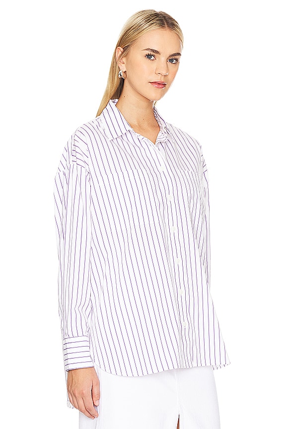 view 2 of 5 Rena Button Up Top in Violette Stripe