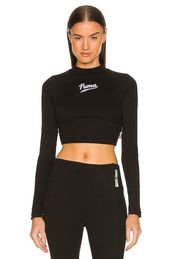 Puma Team Ribbed Long Sleeve Top In Puma Black 