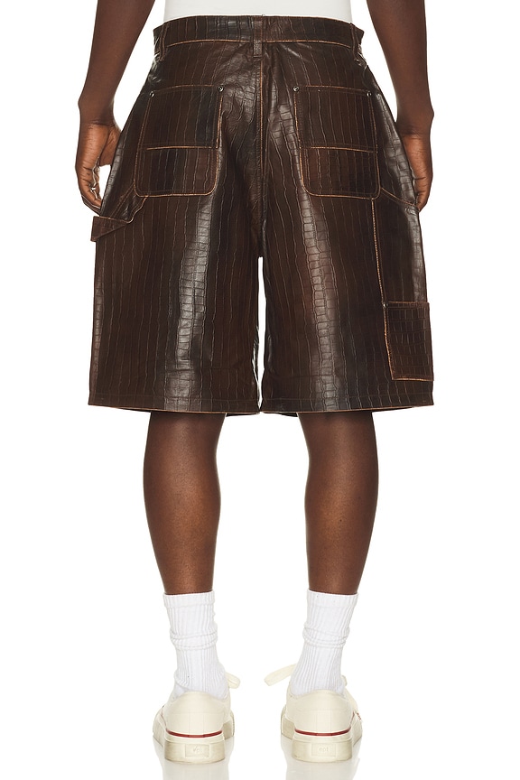 view 2 of 4 Distressed Croc Embossed Leather Shorts in Vintage Brown