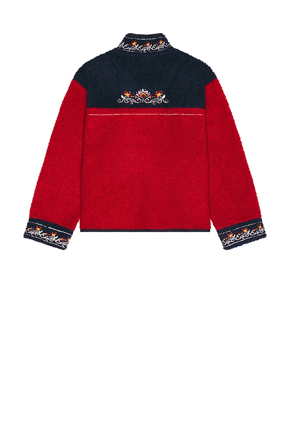 view 2 of 4 Pahari Floral Embroidered Sherpa Jacket in Red & Navy