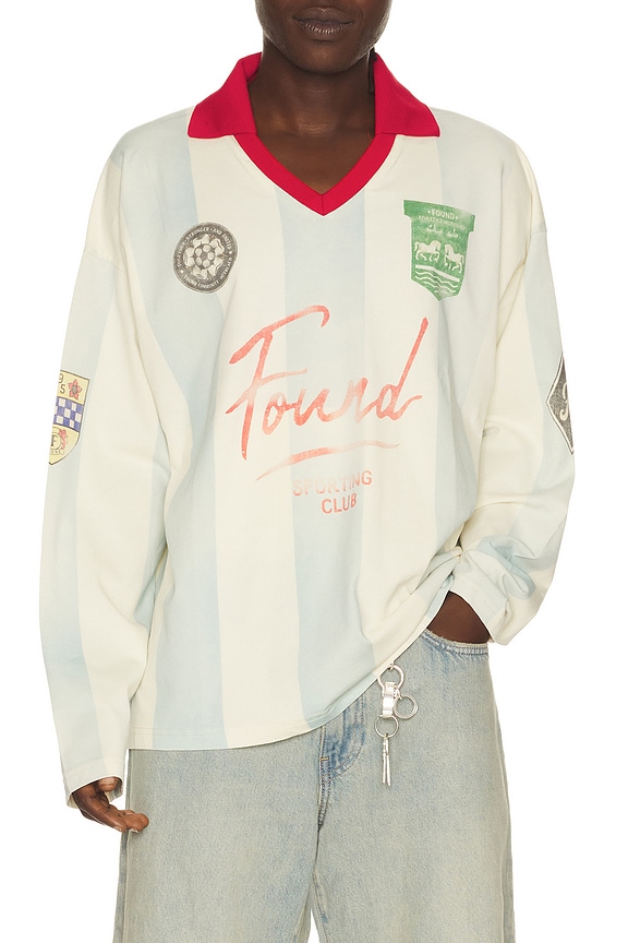 view 1 of 4 Striped Sport Long Sleeve Jersey in Off White & Sky Blue
