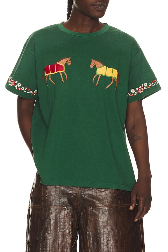 view 1 of 5 Embroidered Horse Equine Tee in Washed Forest