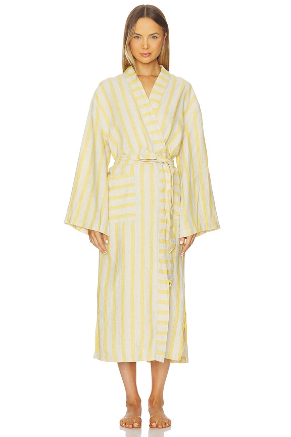 view 2 of 9 Linen Stripe Robe in Natural & Yellow