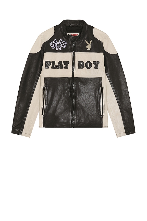 view 1 of 4 Anderson Leather Jacket in Black & Cream