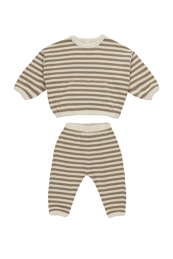 view 1 of 2 Kids Waffle Slouch Set in Olive Stripe