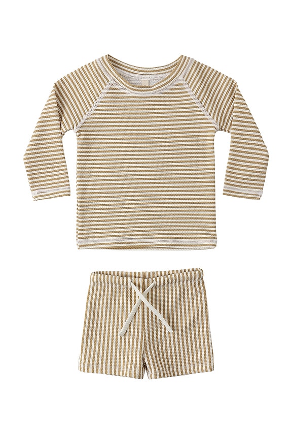 view 1 of 7 Finn Swim Rashguard & Short Set in Honey Stripe Small