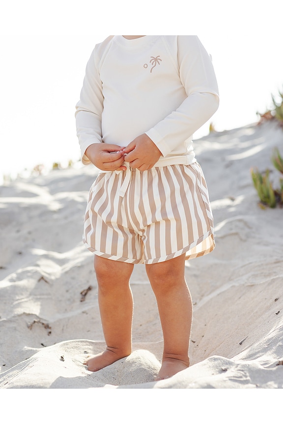 view 2 of 3 Boys Swim Short in Retro Latte Stripe