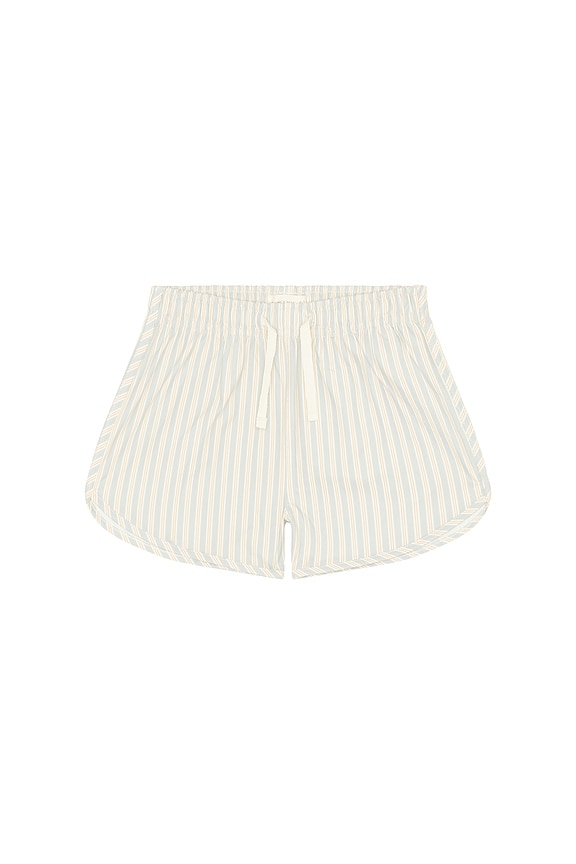 view 1 of 5 Boys Swim Short in Blue & Butterscotch Stripe