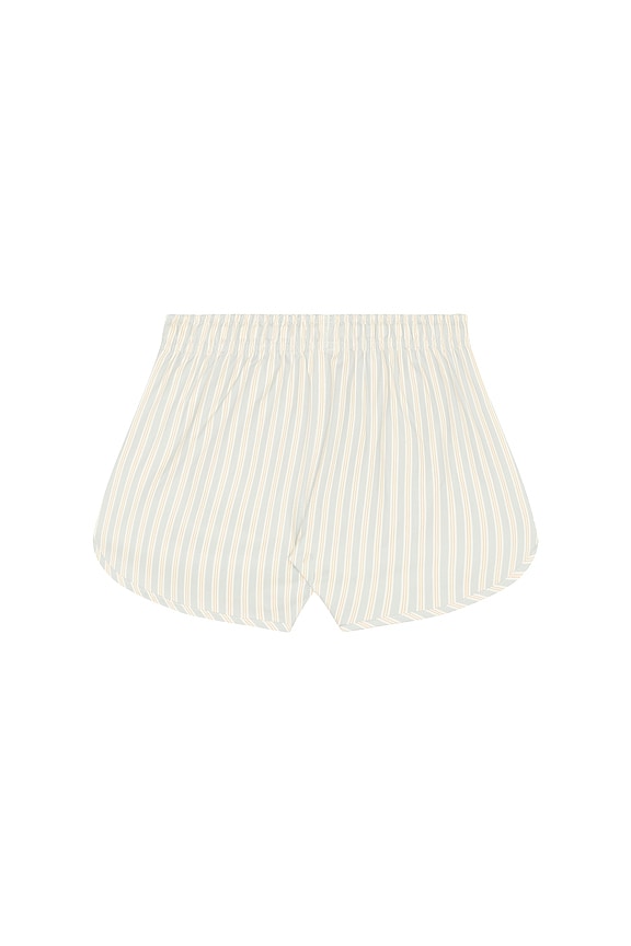 view 2 of 5 Boys Swim Short in Blue & Butterscotch Stripe