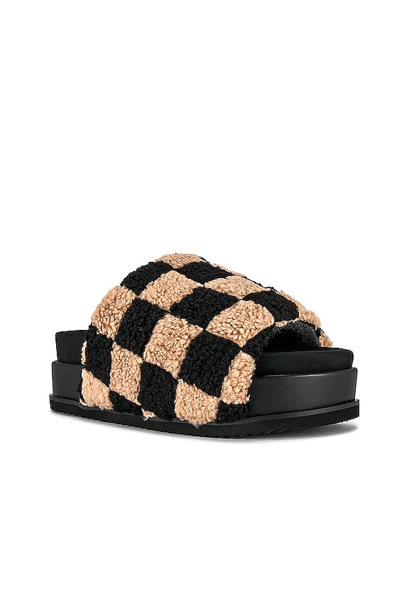 view 2 of 5 Fuzzy Checker Stack Sandal in Black & Beige