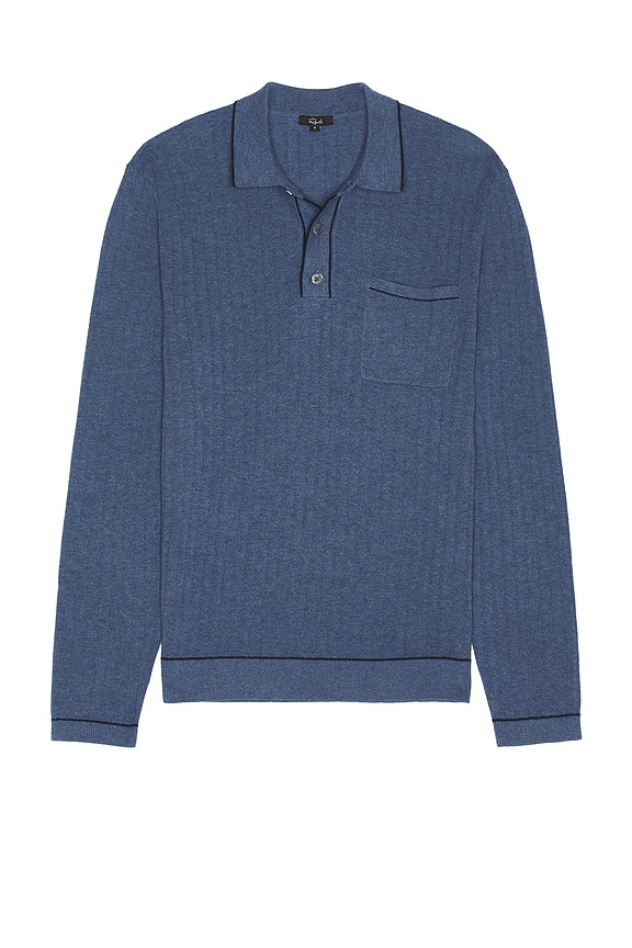 view 1 of 4 Fenton Long Sleeve Polo in Blue Melange