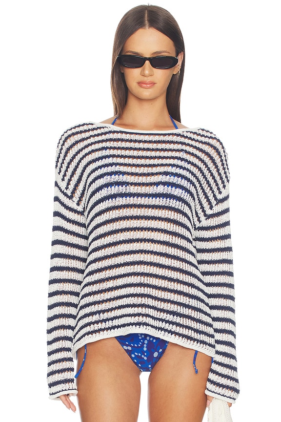 view 2 of 5 Evangeline Top in Ivory & Navy Stripe