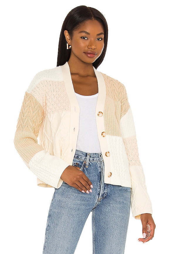 view 1 of 4 Reese Cardigan in Cream Patchwork Cable