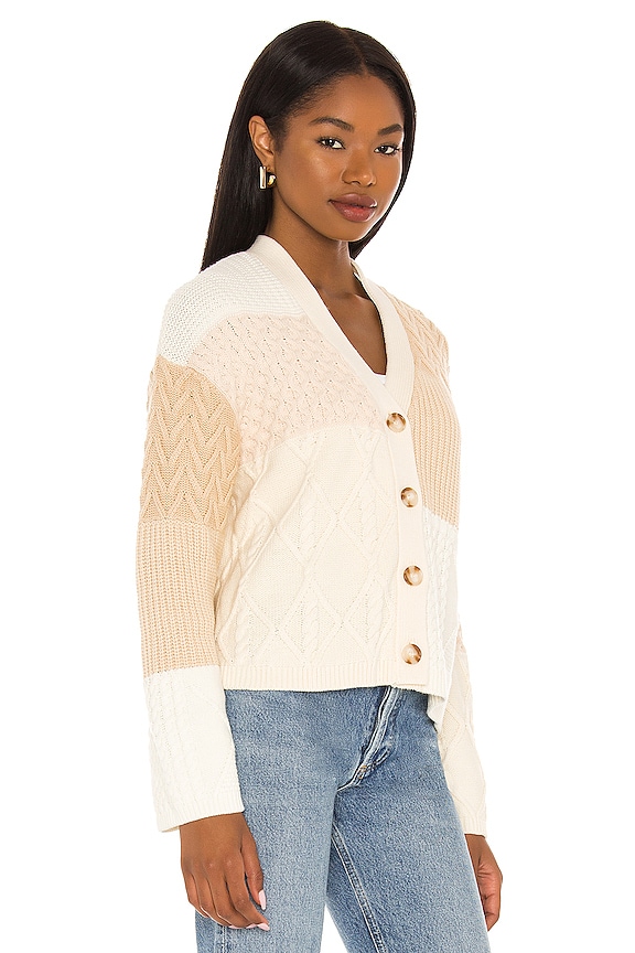 view 2 of 4 Reese Cardigan in Cream Patchwork Cable