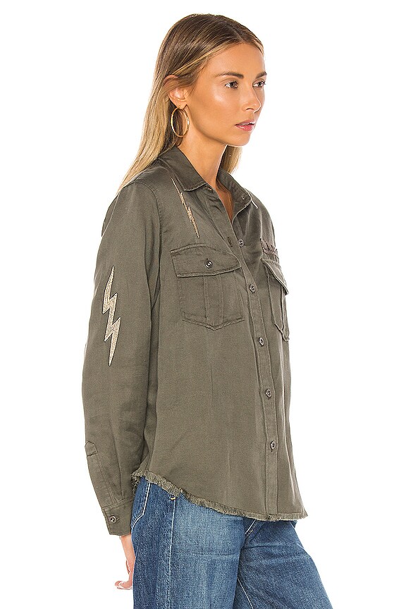 view 2 of 5 Loren Shacket in Olive Lightning Bolts