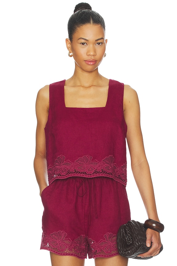 view 1 of 5 Alira Top in Berry Hibiscus Embroidery