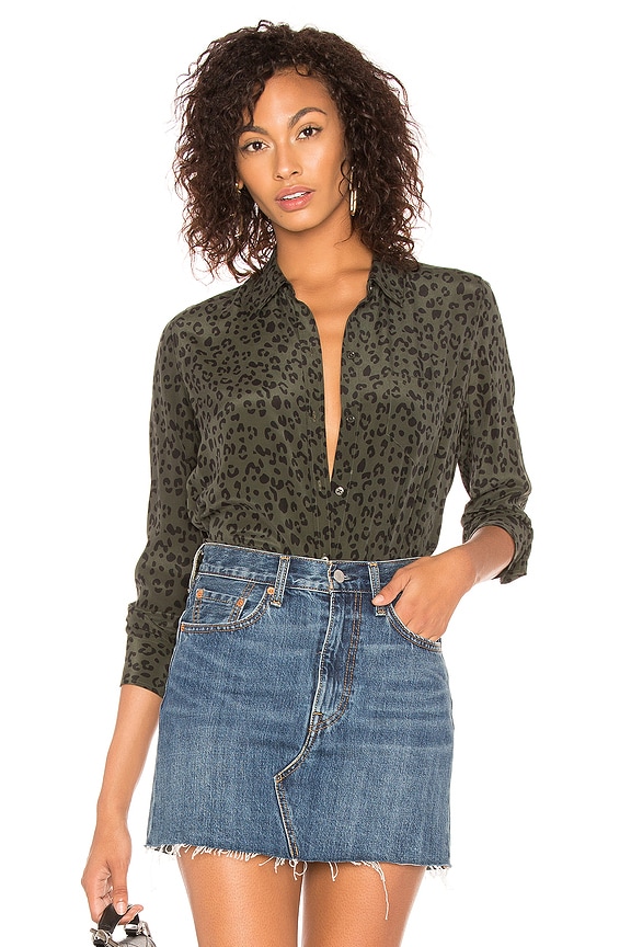 view 1 of 5 Kate Silk Button Down Blouse in Olive Cheetah