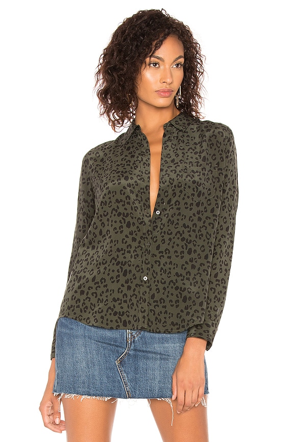 view 2 of 5 Kate Silk Button Down Blouse in Olive Cheetah