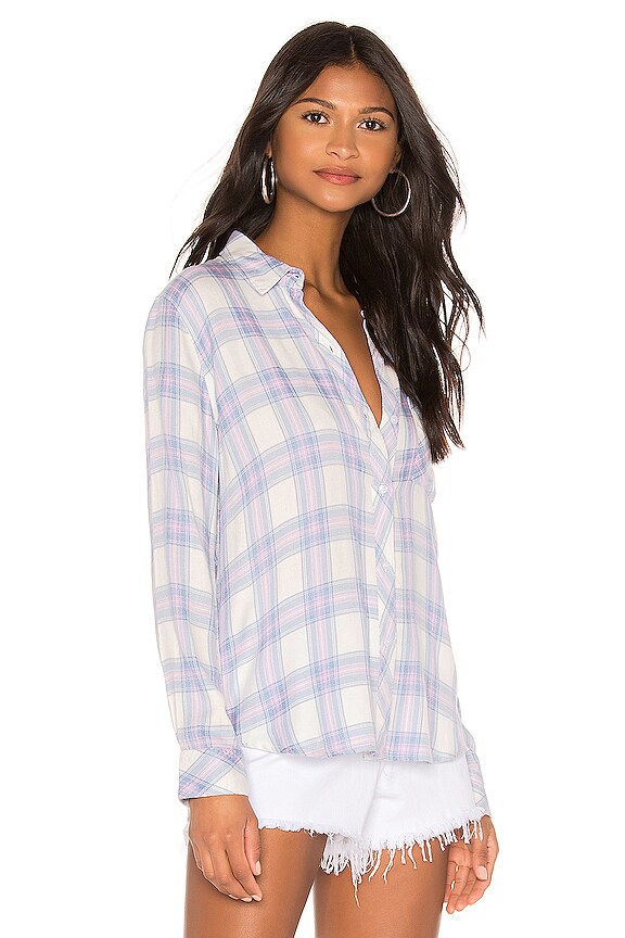 view 2 of 4 Hunter Button Down Top in White Lavender Blue