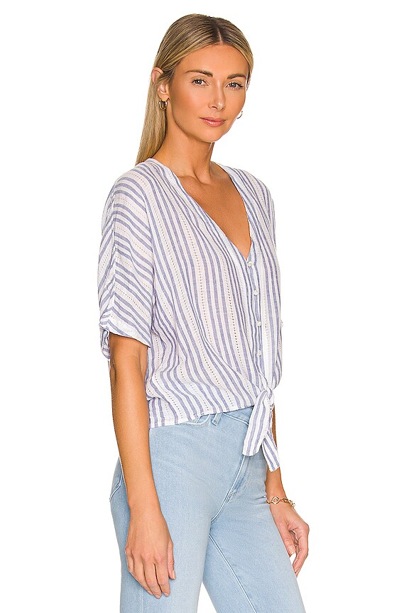 view 2 of 4 Thea Tie Front Top in Blue Catalina Stripe