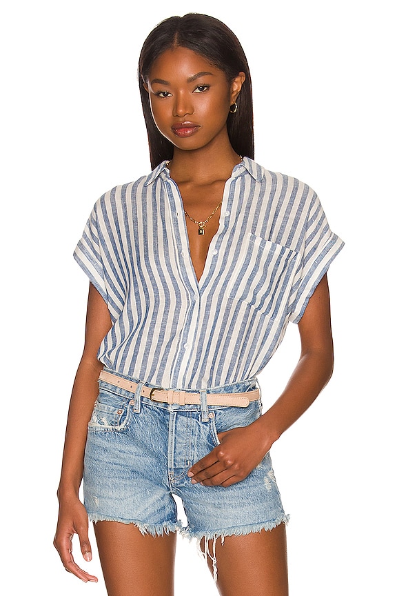 Rails Whitney Short Sleeve Button Up in Echo Stripe | REVOLVE