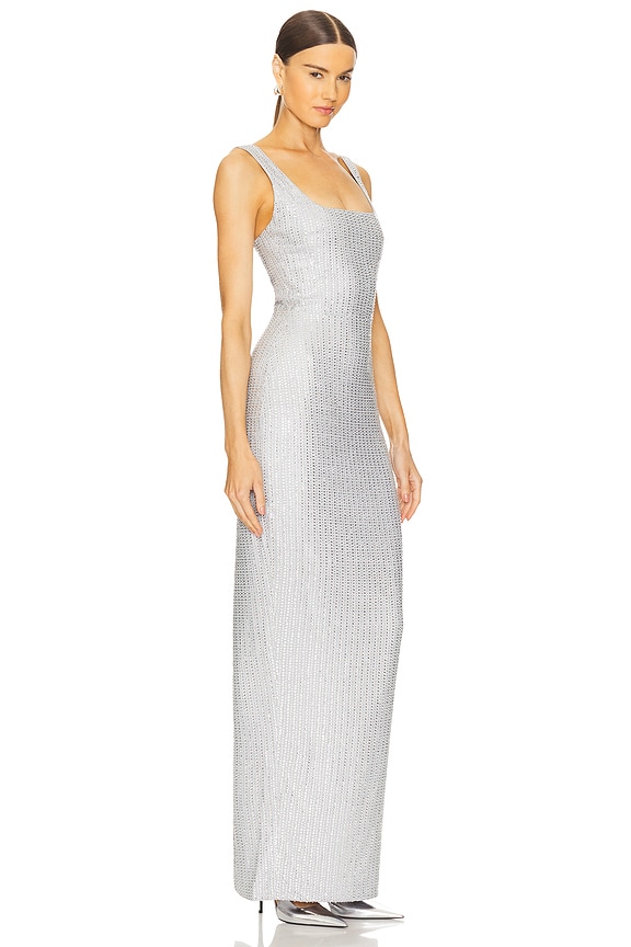 view 2 of 4 Crystal Embllished Chiffon Maxi Dress in Grey