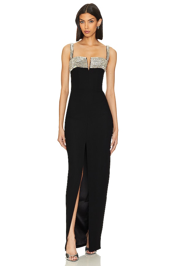 view 1 of 4 Embellished Slit Gown in Black